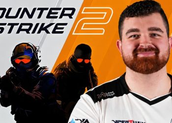 Ilustrasi pemain Counter-Strike 2 duduk di depan layar permainan
