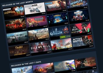 Logo platform Steam di layar laptop dengan latar gelap