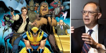 Ilustrasi konsep game crossover Marvel dan Star Wars dengan nuansa futuristik