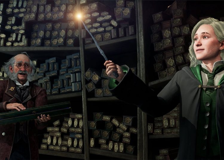 Logo DLSS 5 Nvidia di latar adegan Hogwarts Legacy