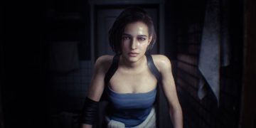 Tangan memegang Nintendo Switch 2 yang menampilkan adegan Resident Evil 3 Remake