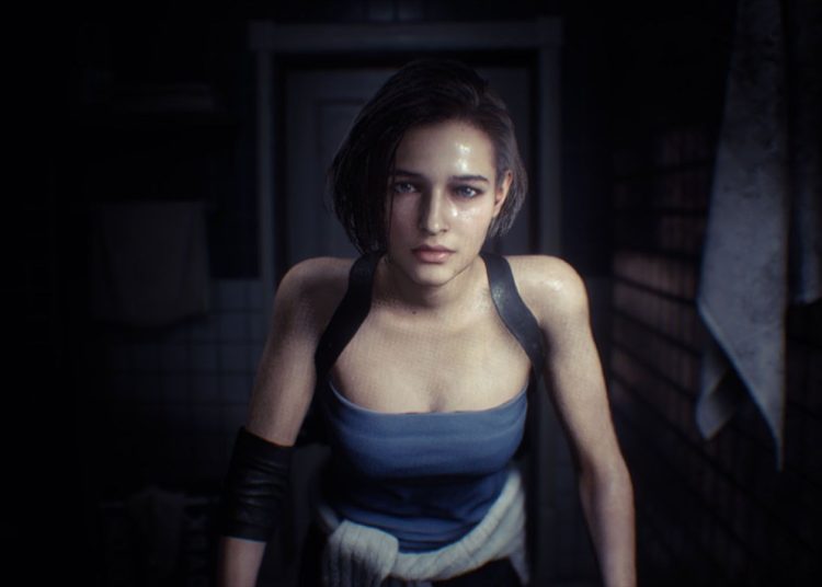 Tangan memegang Nintendo Switch 2 yang menampilkan adegan Resident Evil 3 Remake