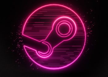 Logo Steam di layar komputer dengan latar belakang gelap